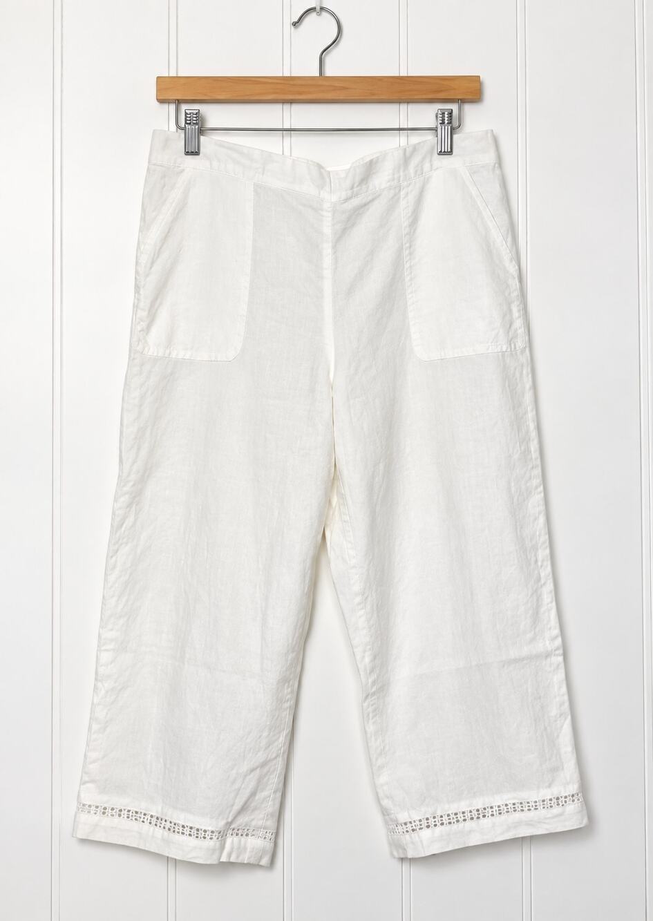 Alfred Dunner Capri Pants Women 12 White Cotton Lace Trim Pull On Pockets
